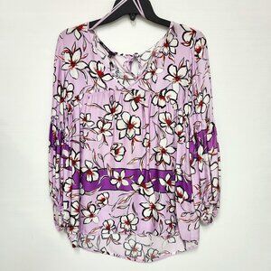 Marc Aurel Women's Light/Dark Purple Floral V-Neck Blouse Size 6